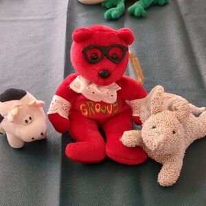 austin powers red "Groovy" Bear, small cow and mouse.